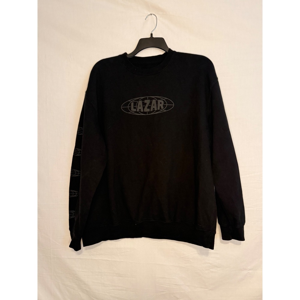 Lazar Beam Lazar Logo Black Crewneck Sweatshirt Unisex 2XL Globe Sleeve Graphic